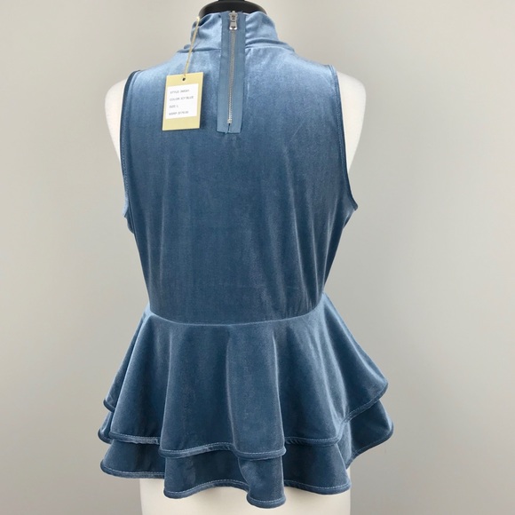 NEW {Torn by Ronny Kobo} Ricki Velvet Peplum Top - Picture 6 of 8